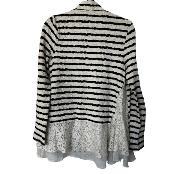 Anthropologie Postmark Bkack and White Striped w/ Lace Cardigan Size Medium - Picture 2 of 9